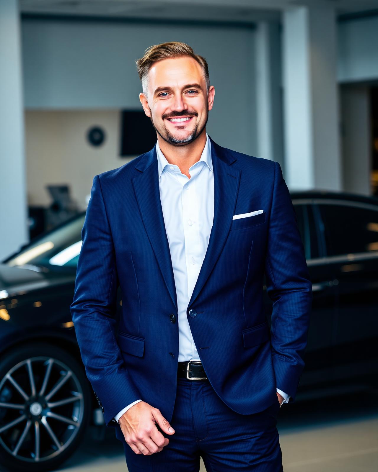 Automotive sales professional in a modern dealership